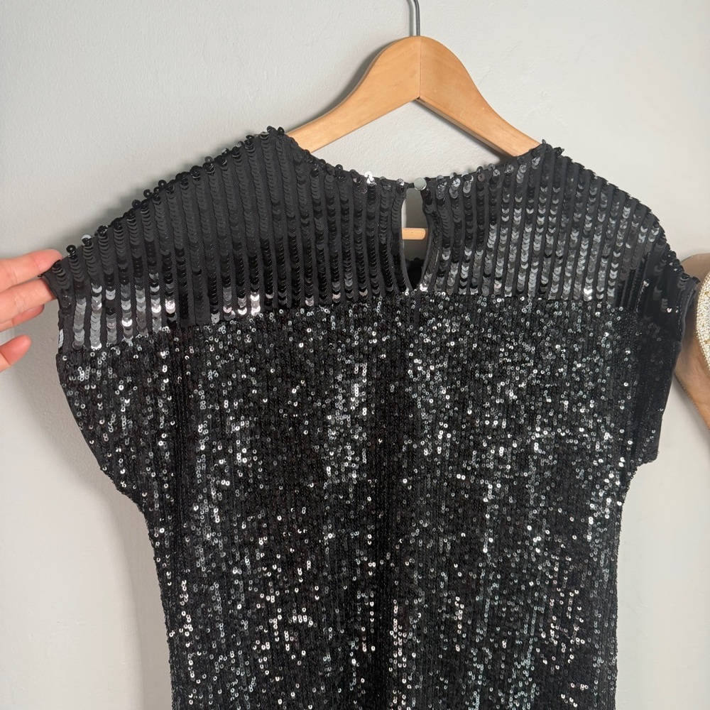 Cable & Gauge Sequined Cap Sleeve Glam Indie Festive Top SMALL Jet Black - Picture 8 of 11